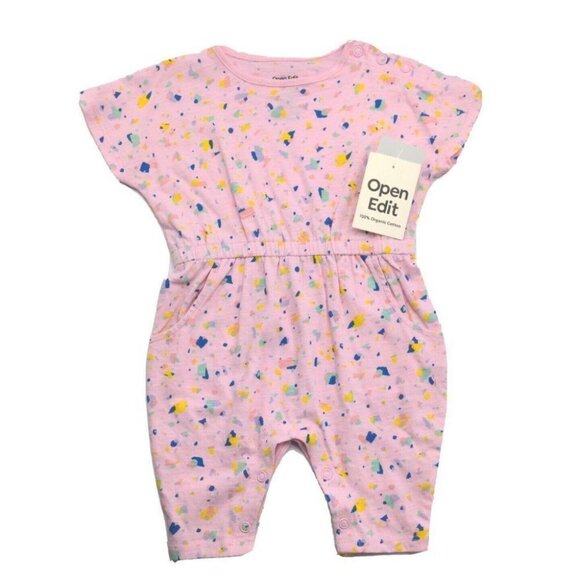 Open Edit Nordstrom Baby Clothes Romper 3 Months Pink Opal Terrazzo NEW - Picture 2 of 9